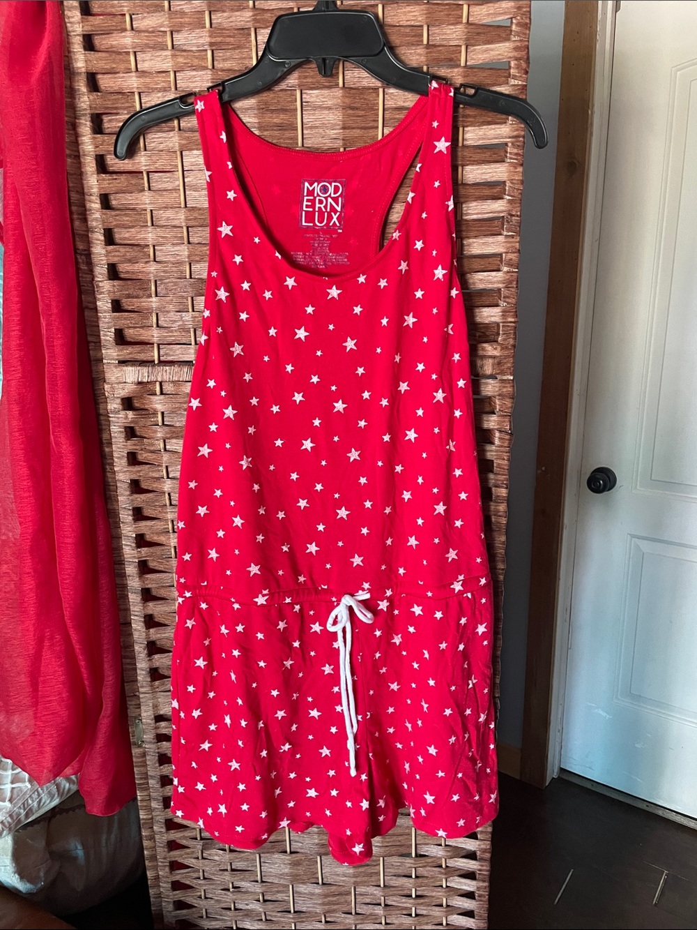 Modern Lux Red Star Print Drawstring Tank Romper